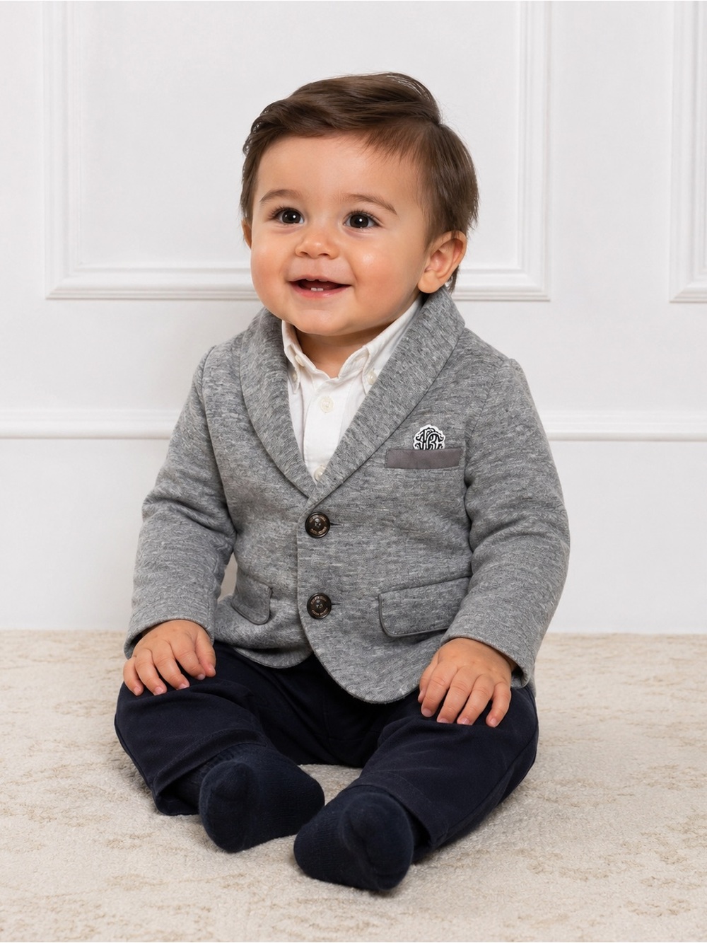 Roberto Cavalli Junior grey jersey baby blazer infant 12mo photoshoot wedding